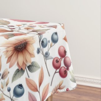 Fall Season Floral  Leaves and Berries  Tablecloth