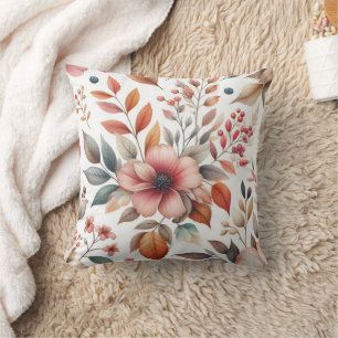 Fall Season Flowers Leaves Pattern Throw Pillow
