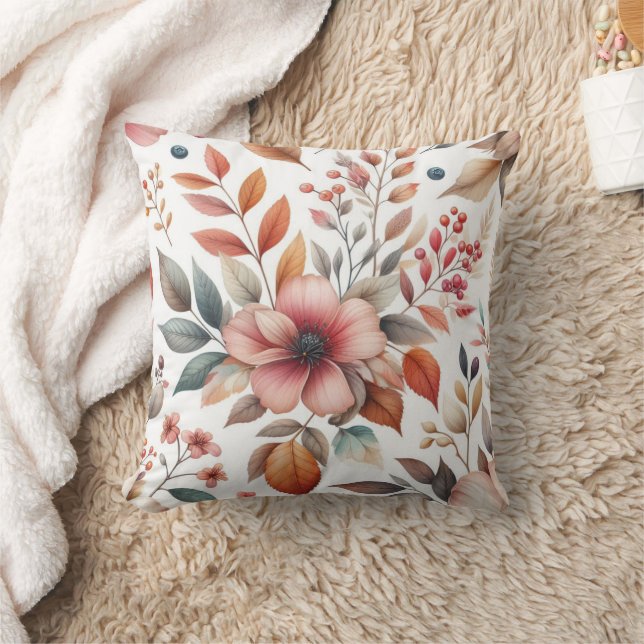 Fall Season Flowers Leaves Pattern  Throw Pillow (Blanket)