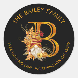 Fall Season Gnome Monogram Letter B Address Label