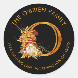 Fall Season Gnome Monogram Letter O Address Label