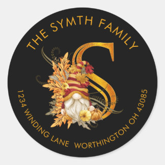 Fall Season Gnome Monogram Letter S Address Label