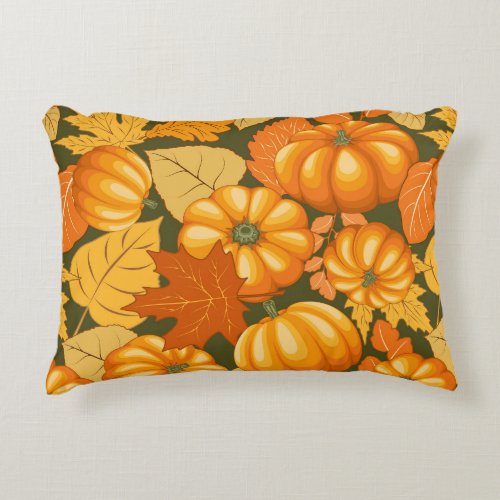 Fall Season Halloween Pumpkins Pattern Accent Pillow