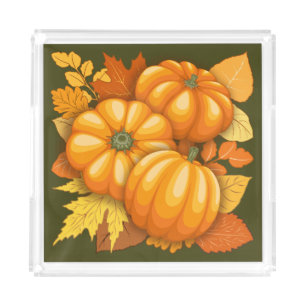 Fall Season Halloween Pumpkins Pattern Acrylic Tray