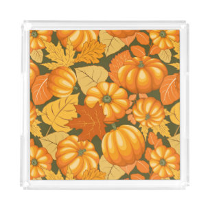 Fall Season Halloween Pumpkins Pattern Acrylic Tray