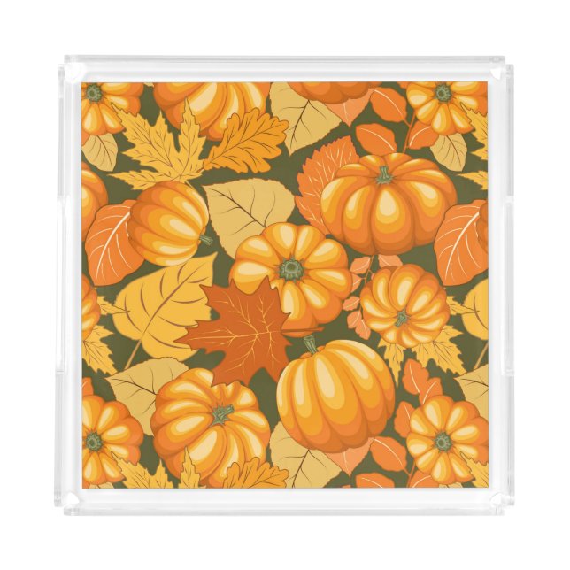 Fall Season Halloween Pumpkins Pattern Acrylic Tray (Front)