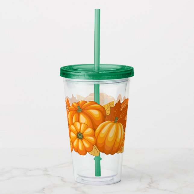Fall Season Halloween Pumpkins Pattern Acrylic Tumbler (Front)