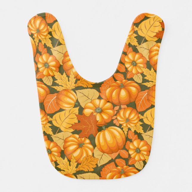 Fall Season Halloween Pumpkins Pattern Baby Bib (Front)