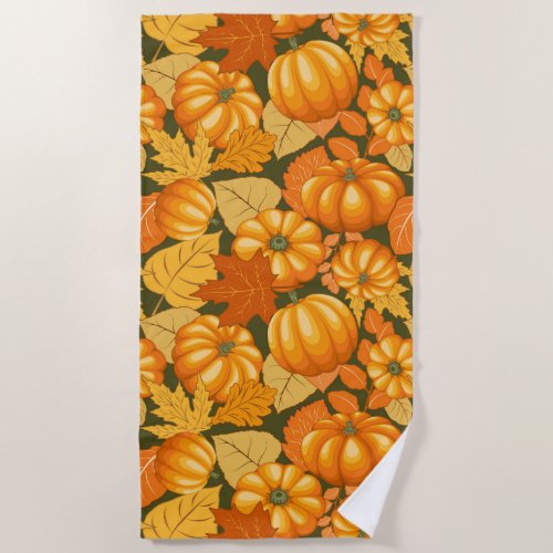 Fall Season Halloween Pumpkins Pattern Beach Towel