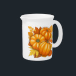 Fall Season Halloween Pumpkins Pattern Beverage Pitcher<br><div class="desc">Pumpkins and Autumn Fall Leaves assembled to compose a Bright Orange Thanksgiving / Halloween Joyful Pattern Design. Originally Created on Vector Graphic Art Technique,  Copyright BluedarkArt.</div>