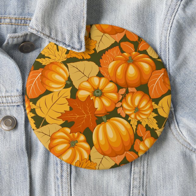 Fall Season Halloween Pumpkins Pattern Button (In Situ)