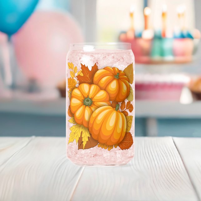 Fall Season Halloween Pumpkins Pattern Can Glass (Insitu (Baby Shower))