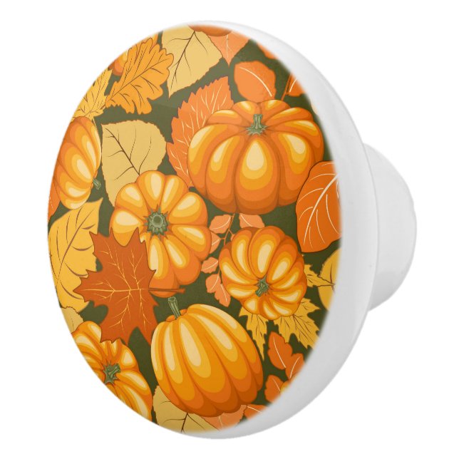 Fall Season Halloween Pumpkins Pattern Ceramic Knob (Right)