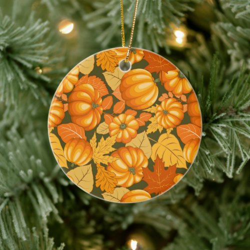 Fall Season Halloween Pumpkins Pattern Ceramic Ornament