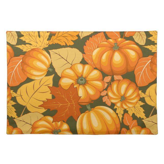 Fall Season Halloween Pumpkins Pattern Cloth Placemat (Front)