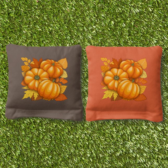 Fall Season Halloween Pumpkins Pattern Cornhole Bags (Grass)