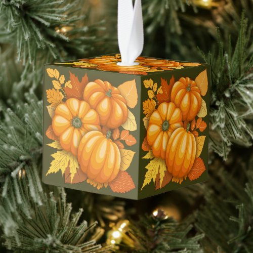 Fall Season Halloween Pumpkins Pattern Cube Ornament