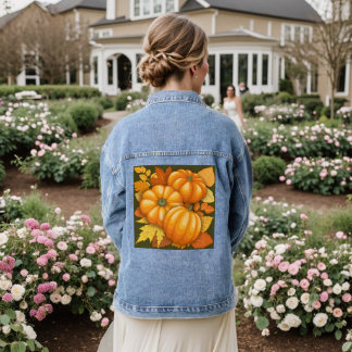 Fall Season Halloween Pumpkins Pattern Denim Jacket