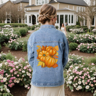 Fall Season Halloween Pumpkins Pattern Denim Jacket
