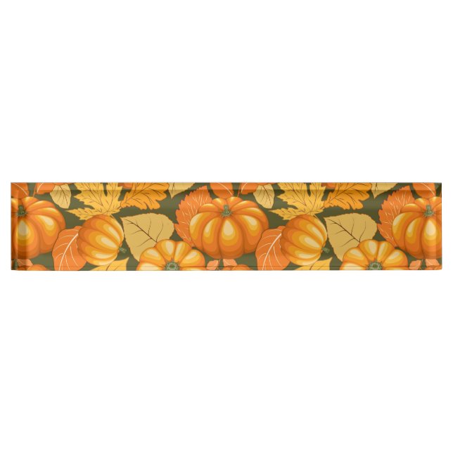 Fall Season Halloween Pumpkins Pattern Desk Name Plate (Front)