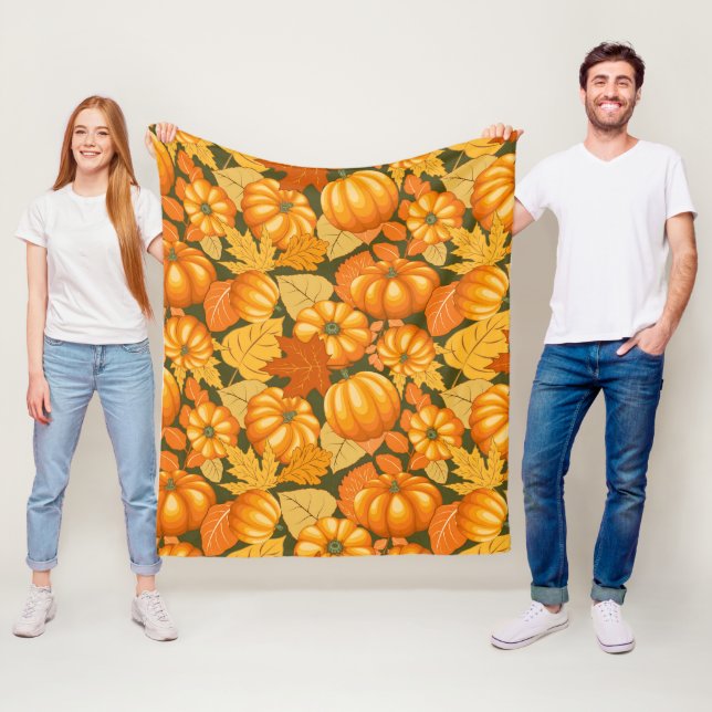 Fall Season Halloween Pumpkins Pattern Fleece Blanket (In Situ)