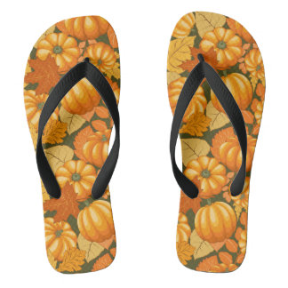 Fall Season Halloween Pumpkins Pattern Flip Flops
