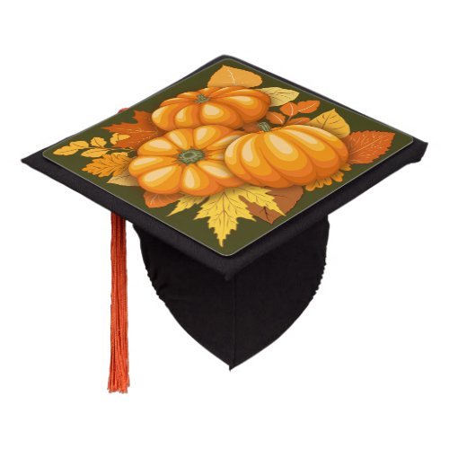 Fall Season Halloween Pumpkins Pattern Graduation Cap Topper