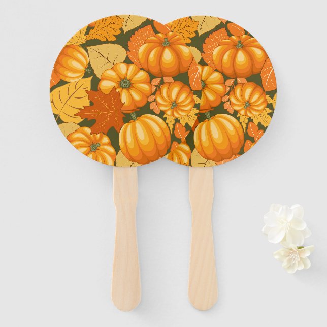 Fall Season Halloween Pumpkins Pattern Hand Fan (Front and Back)