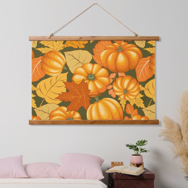 Fall Season Halloween Pumpkins Pattern Hanging Tapestry (Bedroom)