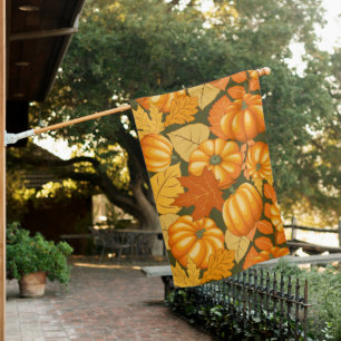 Fall Season Halloween Pumpkins Pattern House Flag