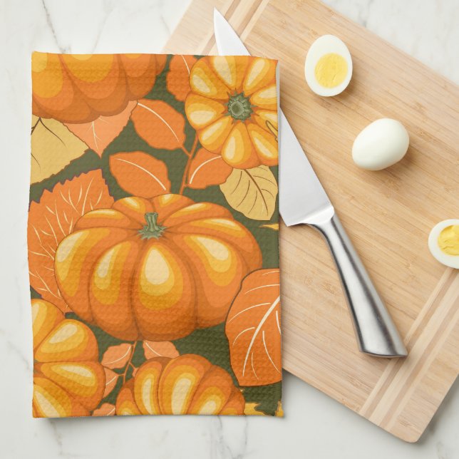 Fall Season Halloween Pumpkins Pattern Kitchen Towel (Quarter Fold)