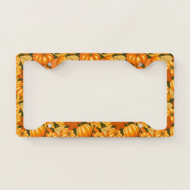 Fall Season Halloween Pumpkins Pattern License Plate Frame (Front)