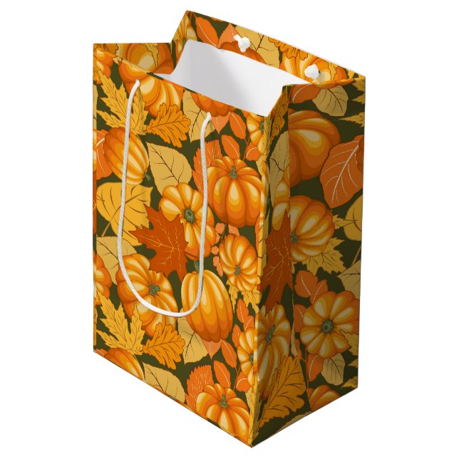 Fall Season Halloween Pumpkins Pattern Medium Gift Bag (Front Angled)
