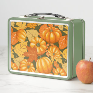 Fall Season Halloween Pumpkins Pattern Metal Lunch Box