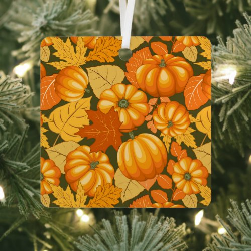 Fall Season Halloween Pumpkins Pattern Metal Ornament