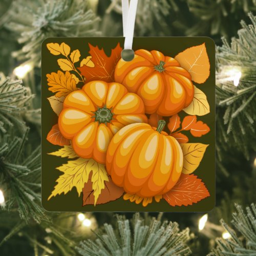 Fall Season Halloween Pumpkins Pattern Metal Ornament