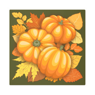 Fall Season Halloween Pumpkins Pattern Metal Print