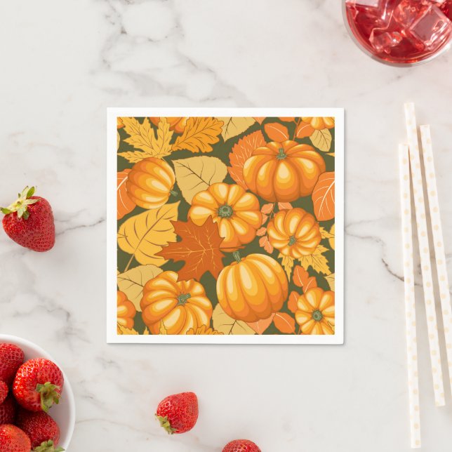 Fall Season Halloween Pumpkins Pattern Napkins (Insitu)