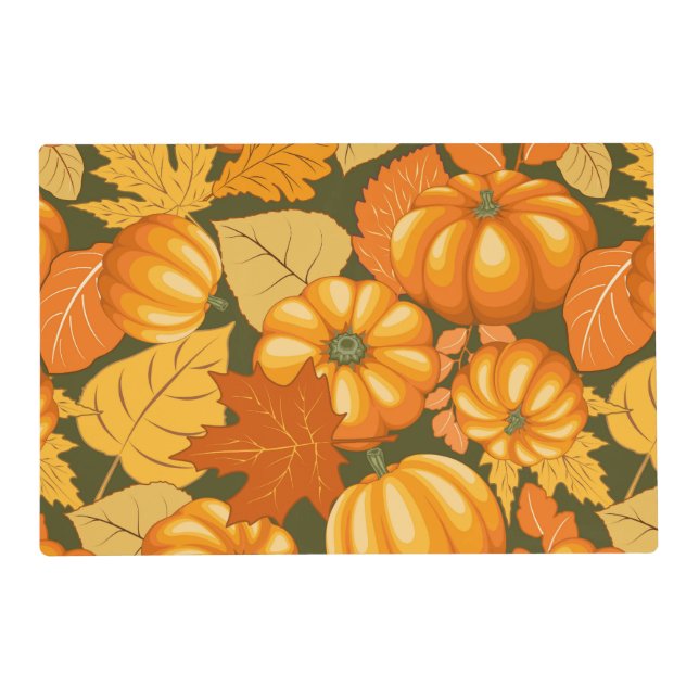 Fall Season Halloween Pumpkins Pattern Placemat (Front)