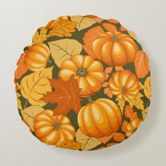 Fall Season Halloween Pumpkins Pattern Round Pillow