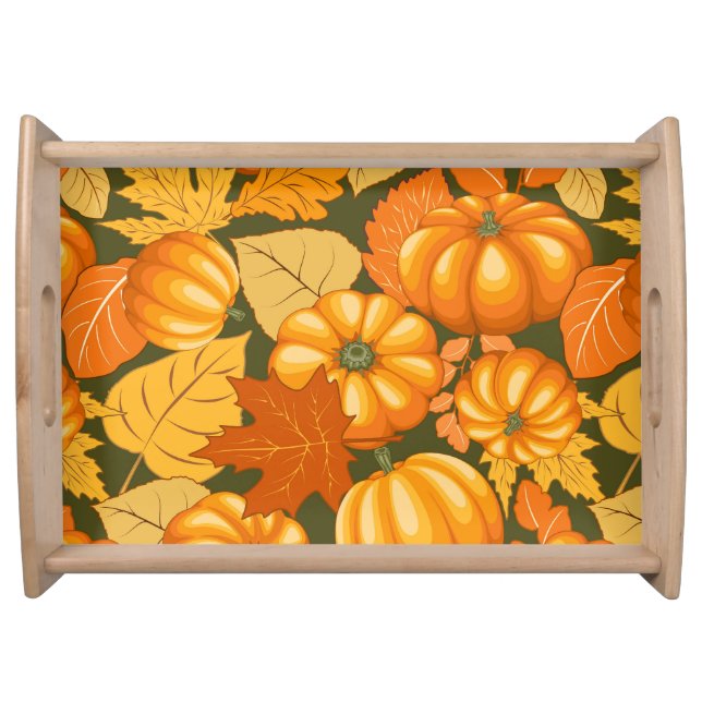 Fall Season Halloween Pumpkins Pattern Serving Tray (Front)