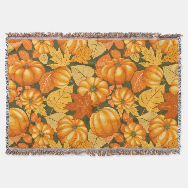 Fall Season Halloween Pumpkins Pattern Throw Blanket (Front)
