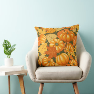 Fall Season Halloween Pumpkins Pattern Throw Pillow