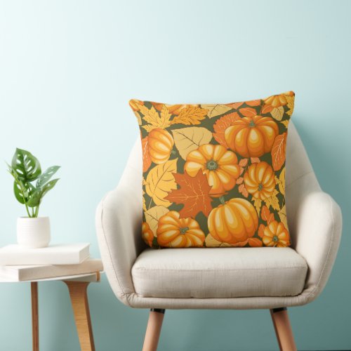 Fall Season Halloween Pumpkins Pattern Throw Pillow