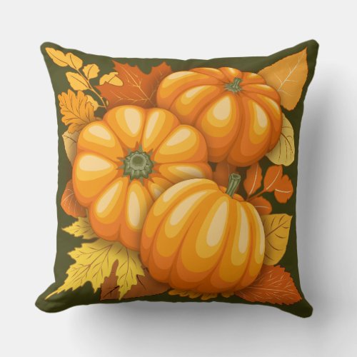 Fall Season Halloween Pumpkins Pattern Throw Pillow