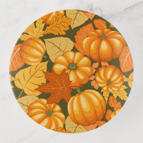 Fall Season Halloween Pumpkins Pattern Trinket Tray