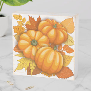 Fall Season Halloween Pumpkins Pattern Wooden Box Sign