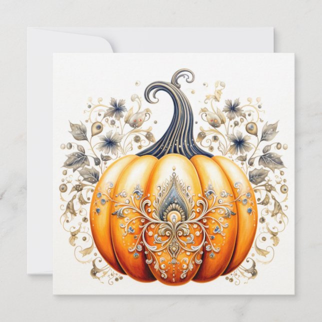 Fall Season Harvest Halloween Pumpkin Card (Front)