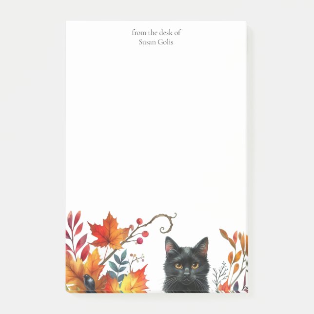 Fall Season Leaves Black Cat Personalized  Post-it Notes (Front)