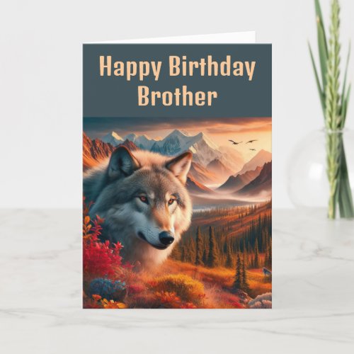 Fall Season Mountain with Wolf Brother Birthday  Card